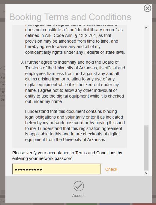 Booking Terms and Conditions password check