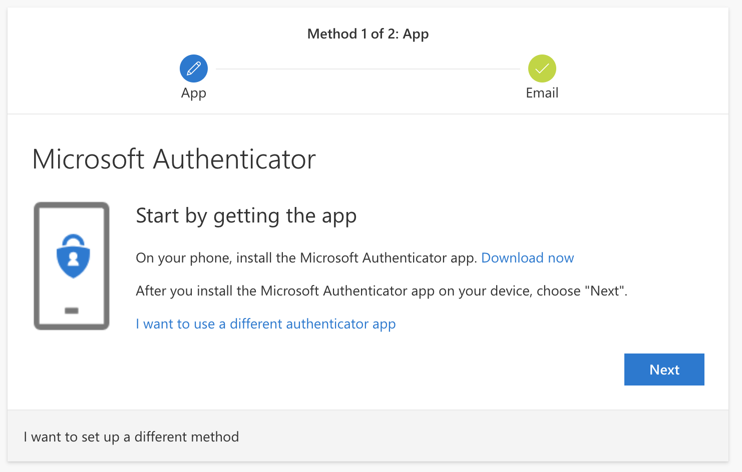Screenshot of microsoft's screen to set up the authenticator app.