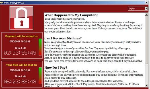 Ransomware screenshot of a compromised computer