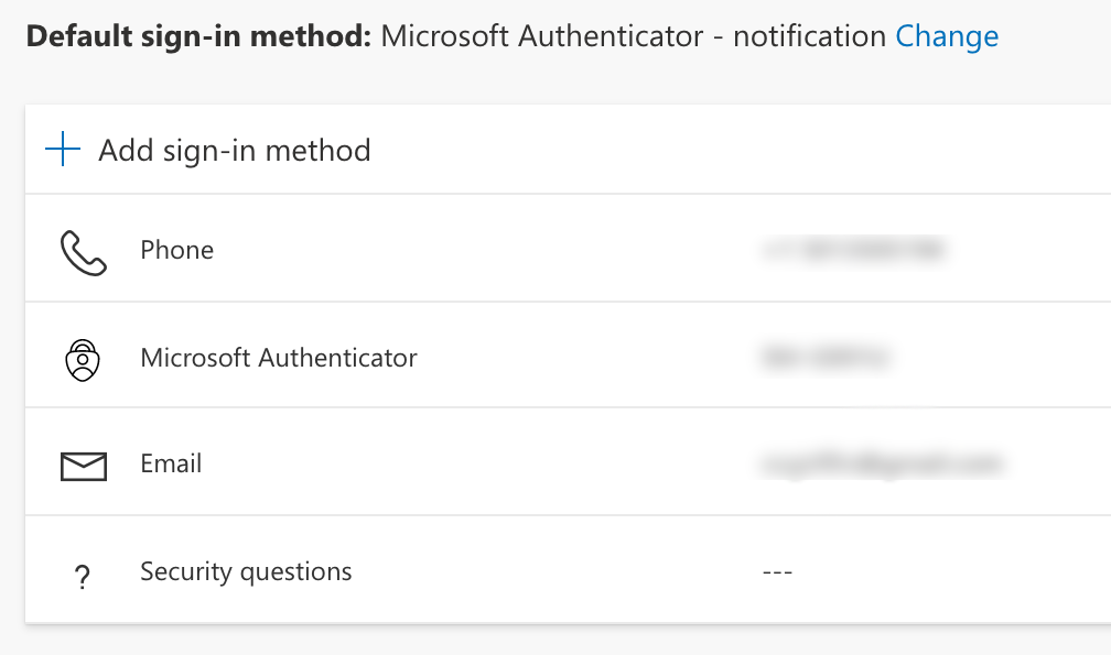 Screenshot of security info screen list of authentication methods for your UARK account